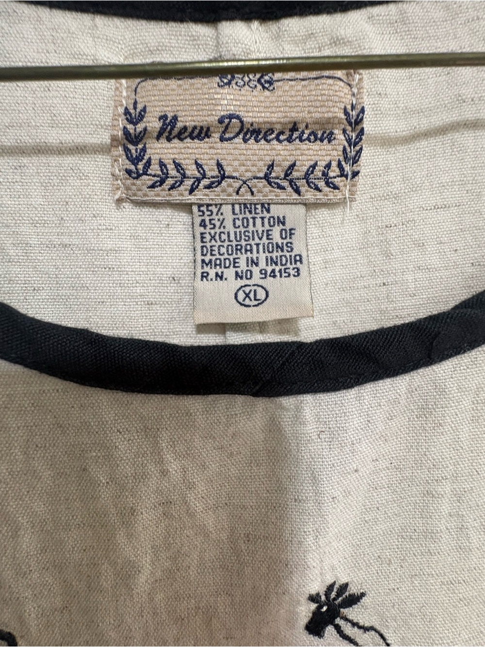 new directions Cream Maxi linen/ cotton Dress with Black Trim and Giraffe Motif - Picture 3 of 5